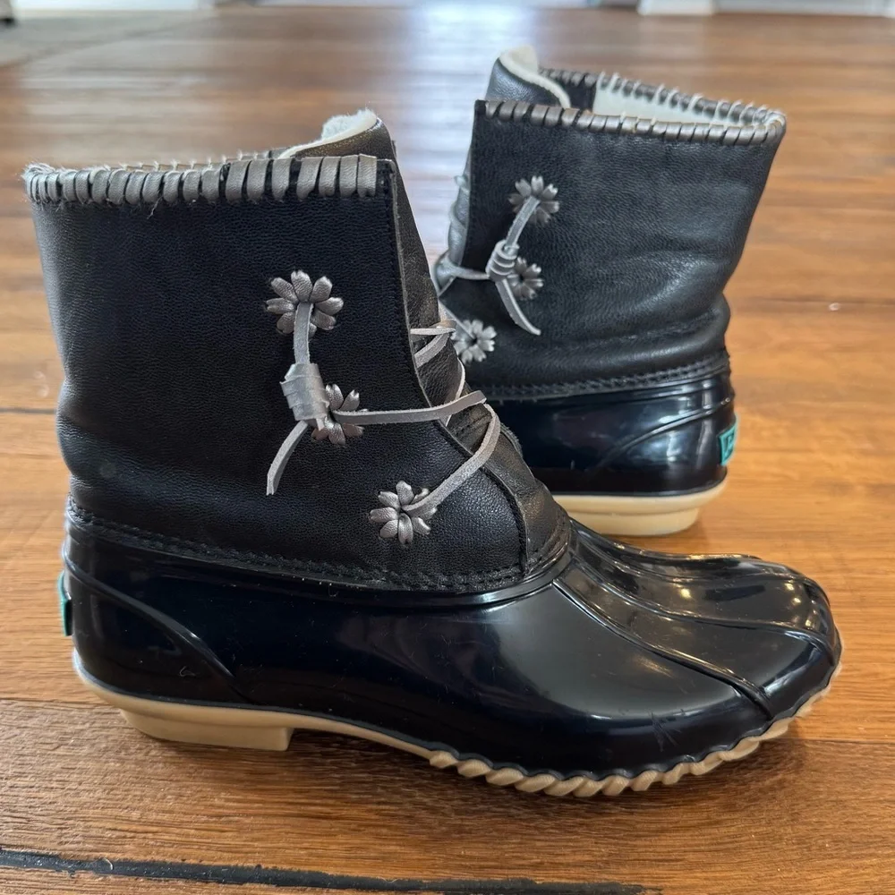 Jack Rogers Black Lace-Up Waterproof Winter Boots with Cream Soles